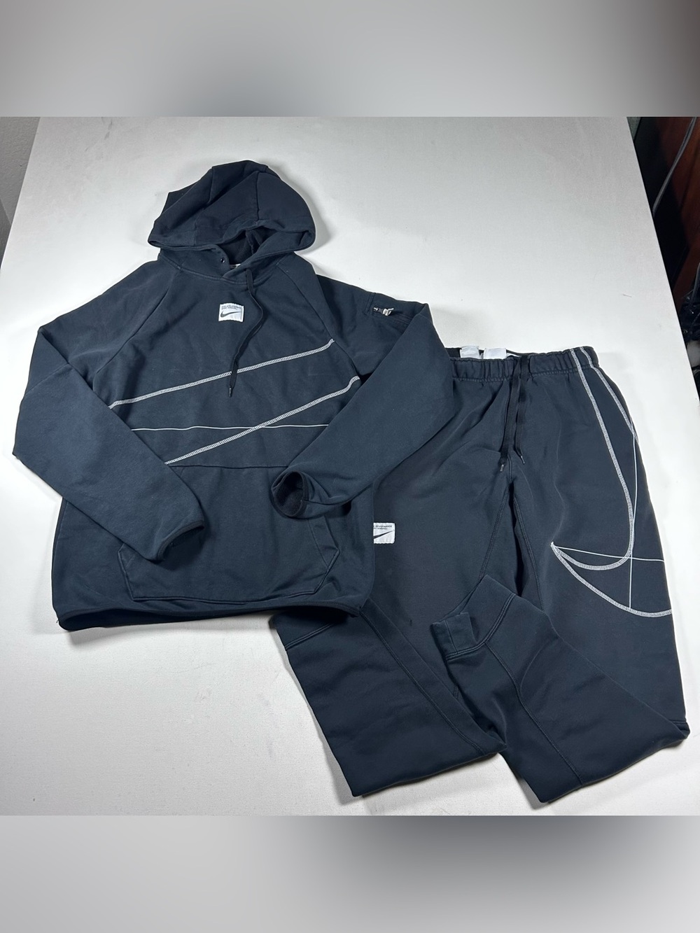 Nike Dri Fit Black Tracksuit Mens Small Joggers/sweatpants Big Logo Pocket Zip -